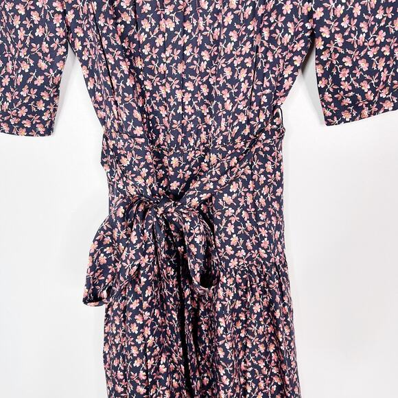 New Rebecca Taylor 0 Navy Blue Pink Francesca Floral Square Neck Short Dress - Picture 4 of 14